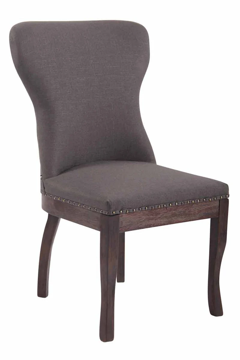 Chaise de salle à manger x1 boutons décoratifs en tissu gris foncé et pieds en bois marron foncé 10_0001513