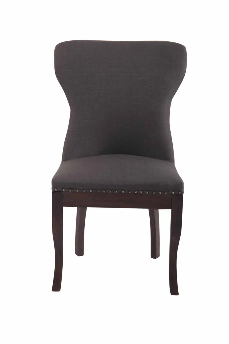 Chaise de salle à manger x1 boutons décoratifs en tissu gris foncé et pieds en bois marron foncé 10_0001513