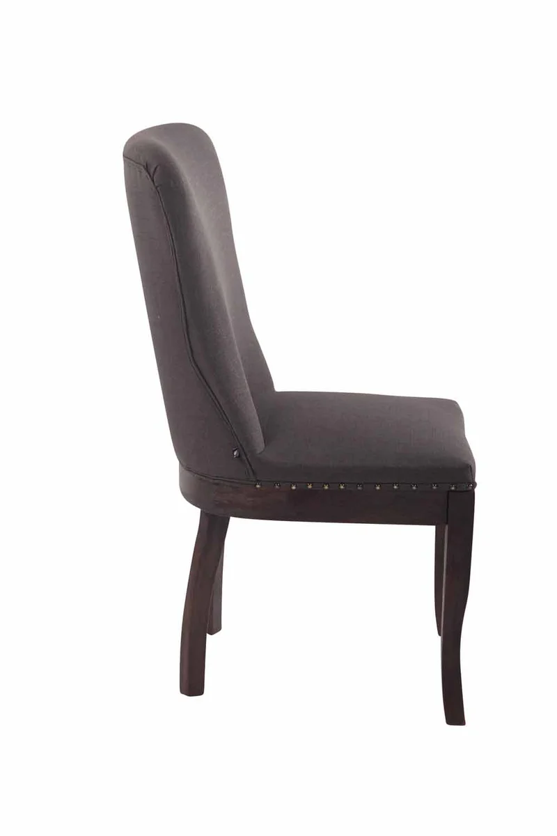 Chaise de salle à manger x1 boutons décoratifs en tissu gris foncé et pieds en bois marron foncé 10_0001513