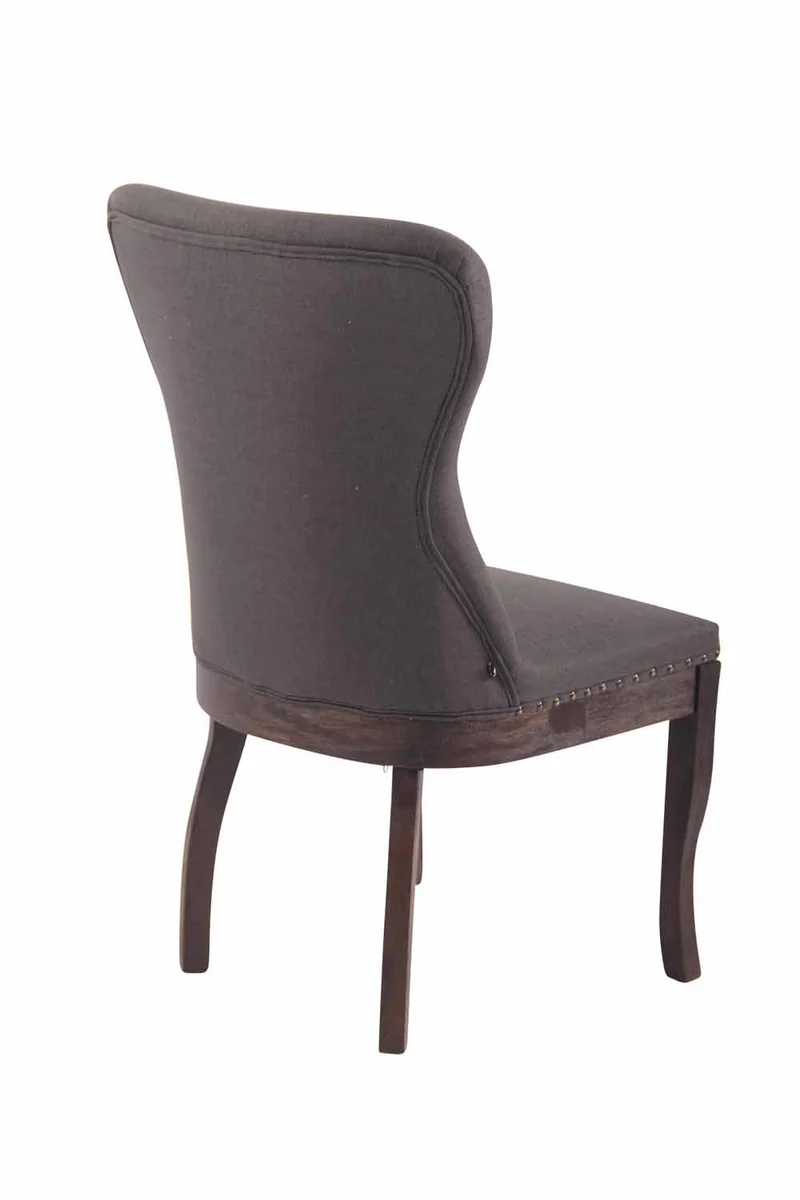 Chaise de salle à manger x1 boutons décoratifs en tissu gris foncé et pieds en bois marron foncé 10_0001513