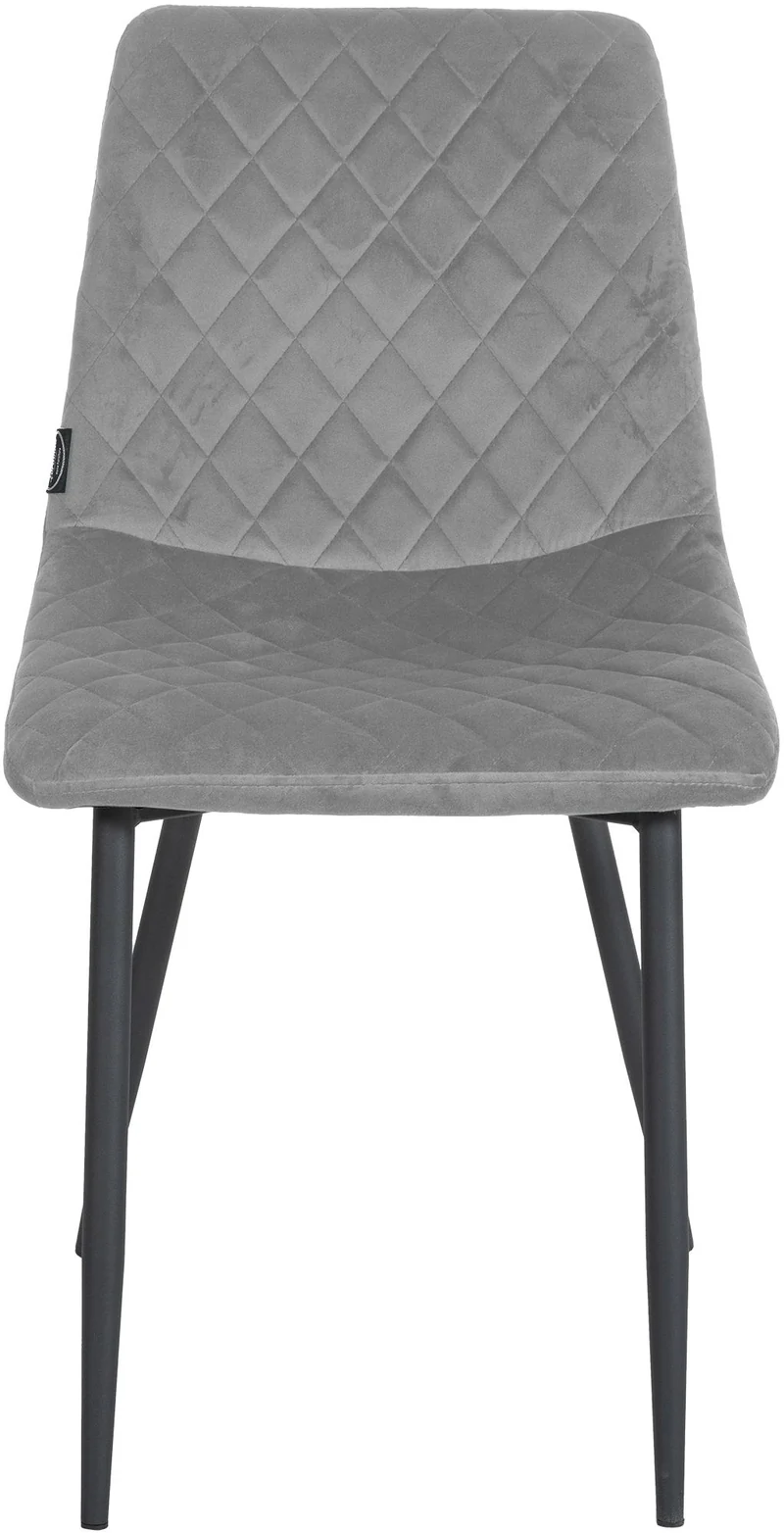 Chaise de salle à manger x1 coutures décoratives en losange assise en velours gris et pieds métal noir 10_0001500