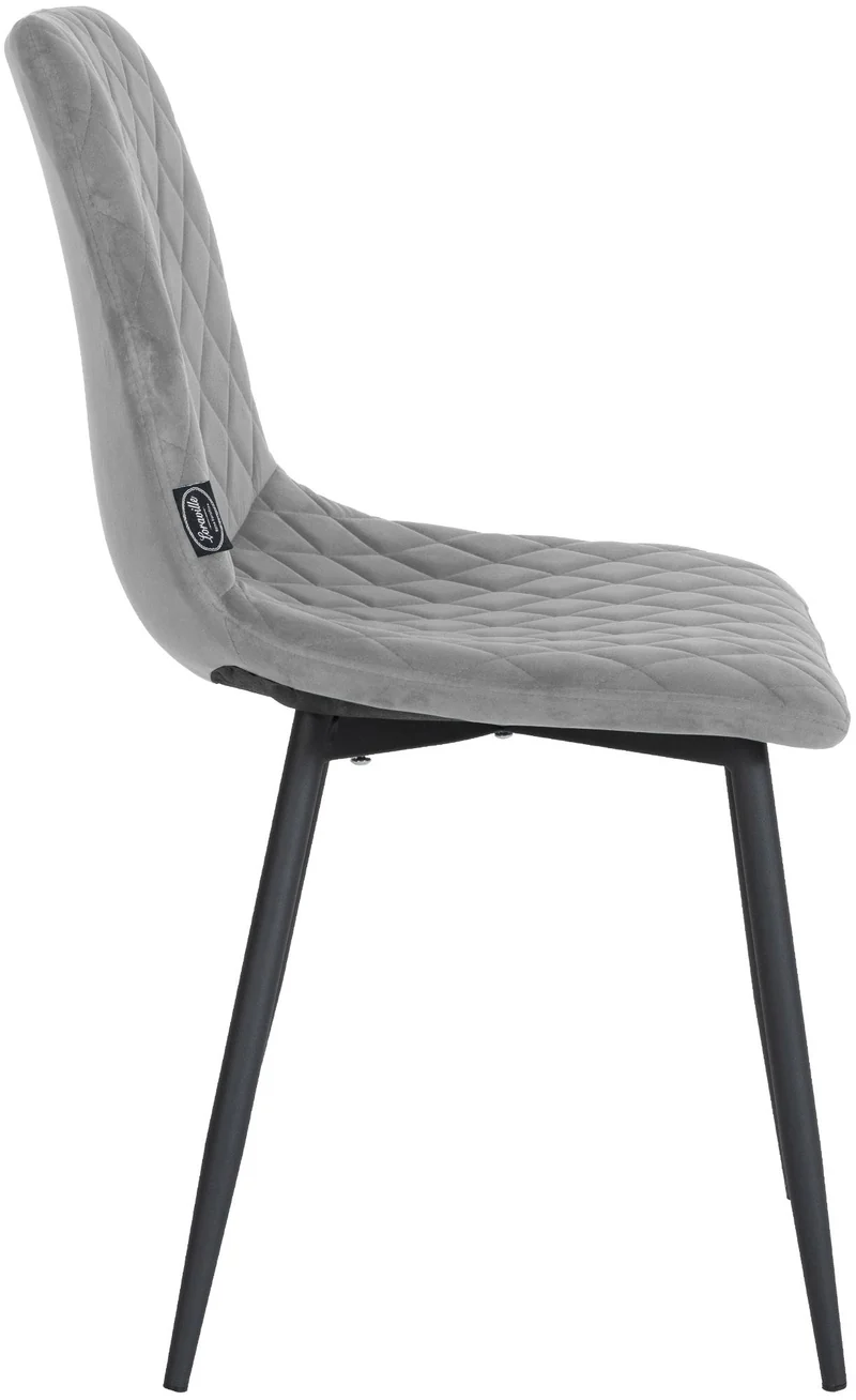 Chaise de salle à manger x1 coutures décoratives en losange assise en velours gris et pieds métal noir 10_0001500