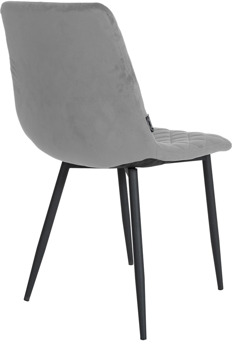 Chaise de salle à manger x1 coutures décoratives en losange assise en velours gris et pieds métal noir 10_0001500