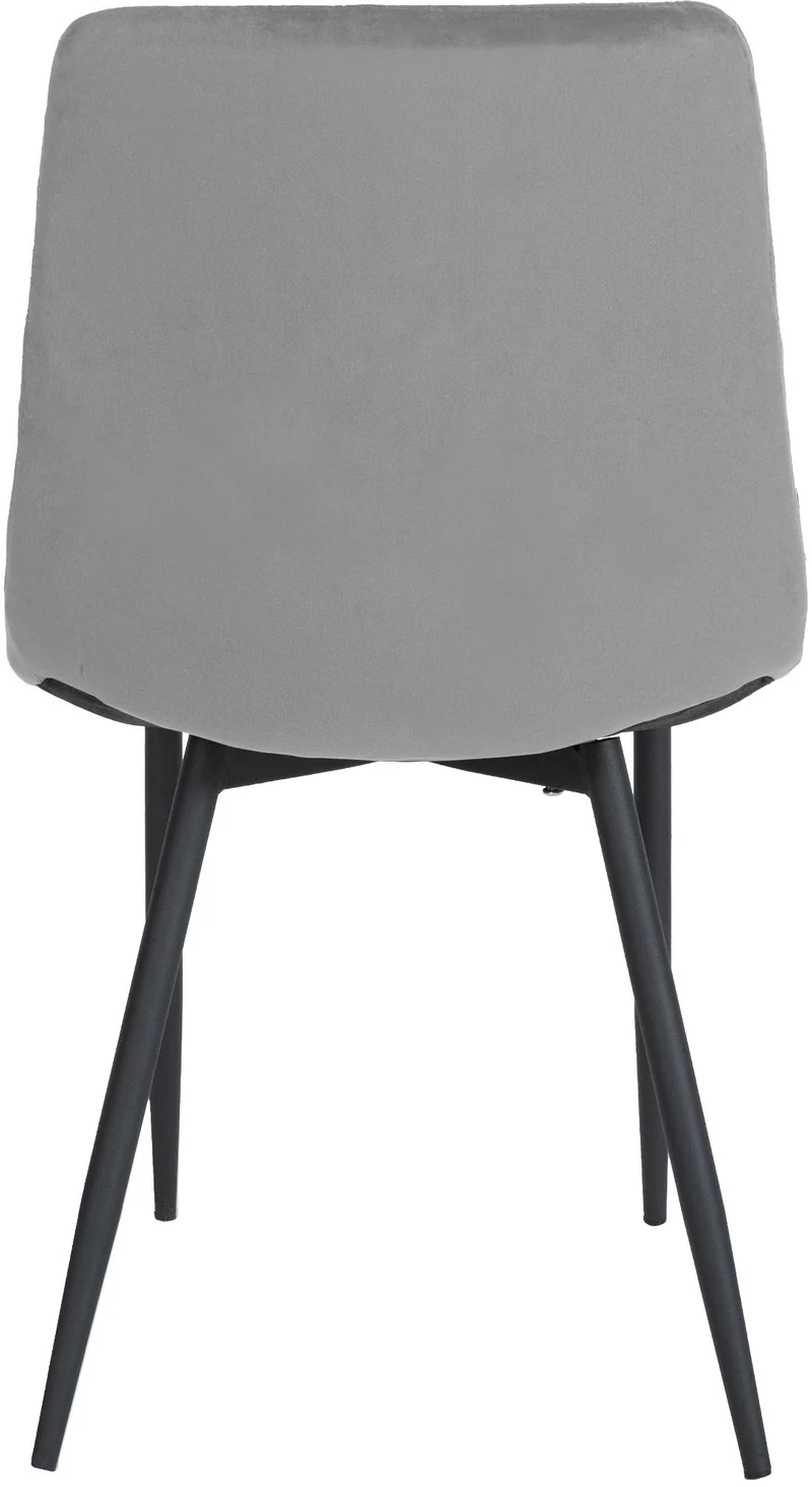 Chaise de salle à manger x1 coutures décoratives en losange assise en velours gris et pieds métal noir 10_0001500