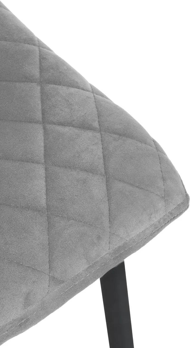 Chaise de salle à manger x1 coutures décoratives en losange assise en velours gris et pieds métal noir 10_0001500