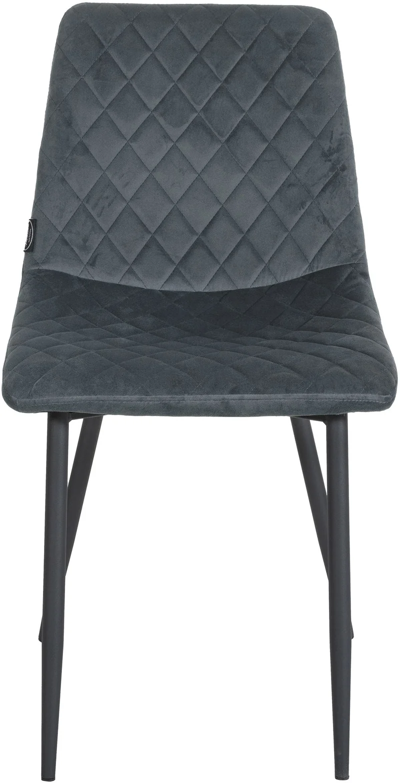 Chaise de salle à manger x1 coutures décoratives en losange assise en velours gris foncé et pieds métal noir 10_0001499