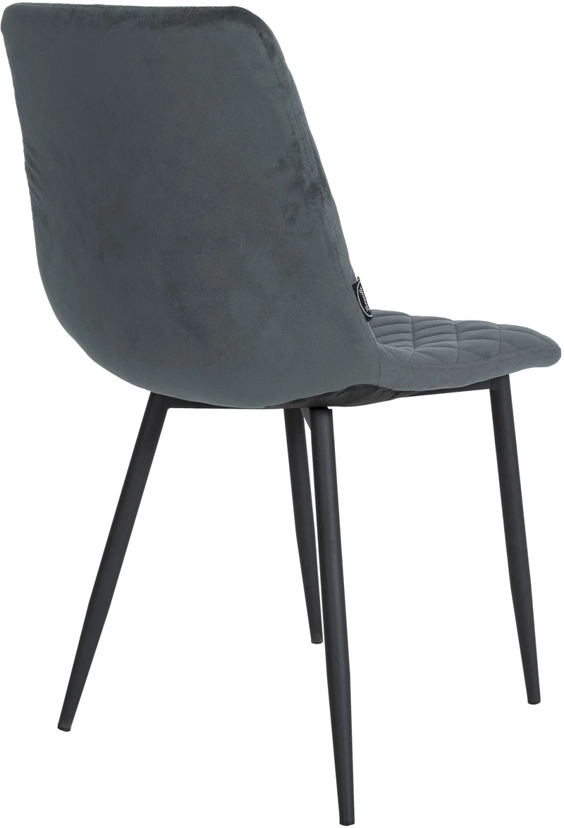 Chaise de salle à manger x1 coutures décoratives en losange assise en velours gris foncé et pieds métal noir 10_0001499