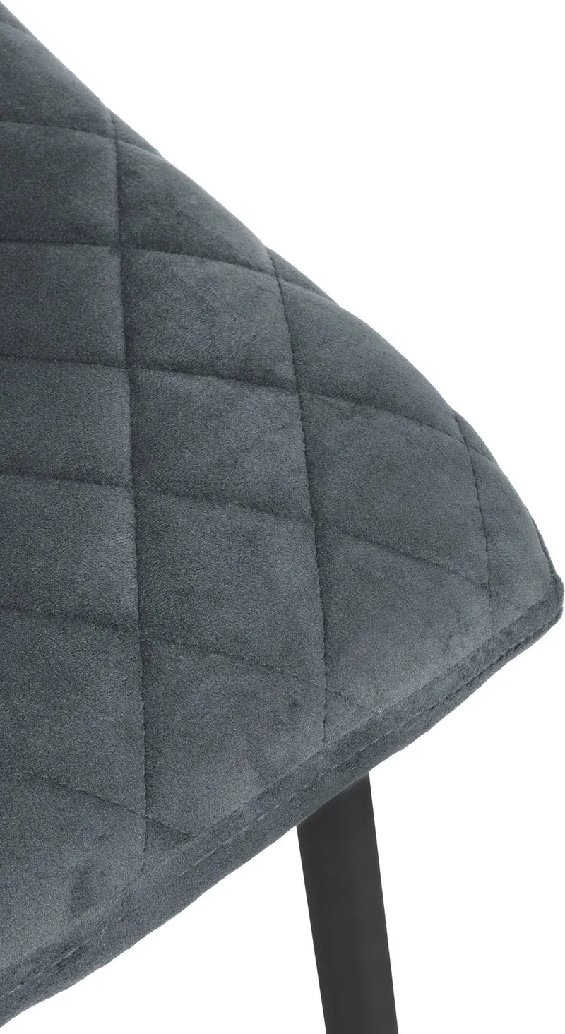 Chaise de salle à manger x1 coutures décoratives en losange assise en velours gris foncé et pieds métal noir 10_0001499