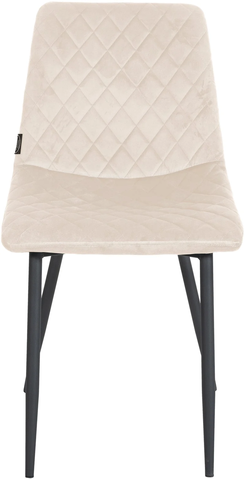 Chaise de salle à manger x1 coutures décoratives en losange assise en velours crème et pieds métal noir 10_0001498
