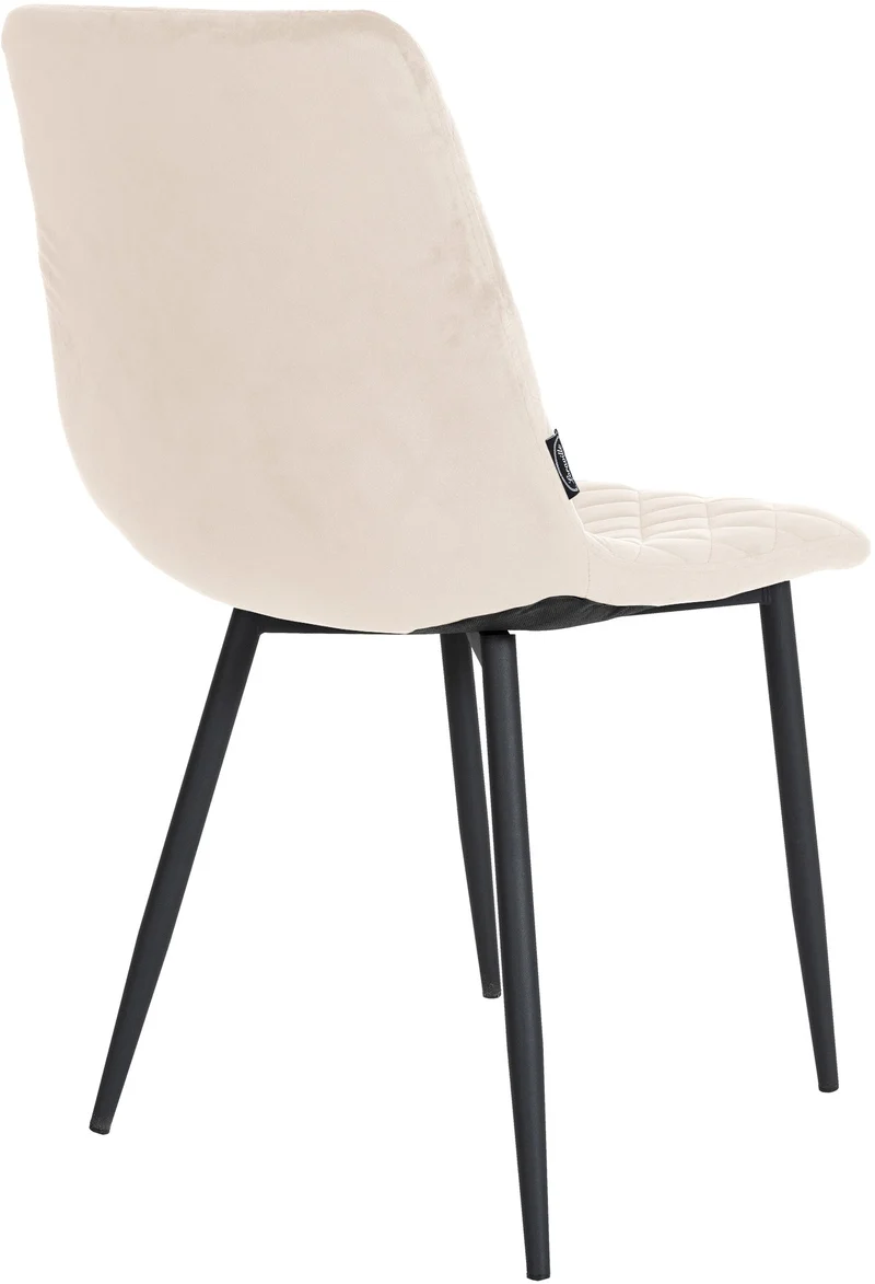 Chaise de salle à manger x1 coutures décoratives en losange assise en velours crème et pieds métal noir 10_0001498