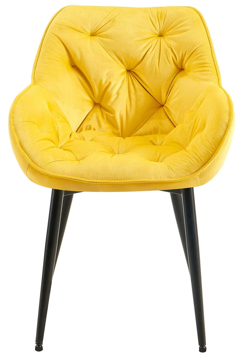 Chaise de salle à manger x1 design et moderne assise en velours jaune et pieds en métal noir 10_0001493