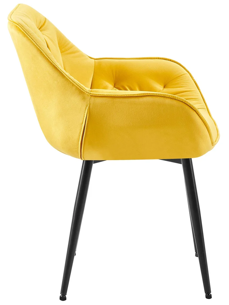 Chaise de salle à manger x1 design et moderne assise en velours jaune et pieds en métal noir 10_0001493