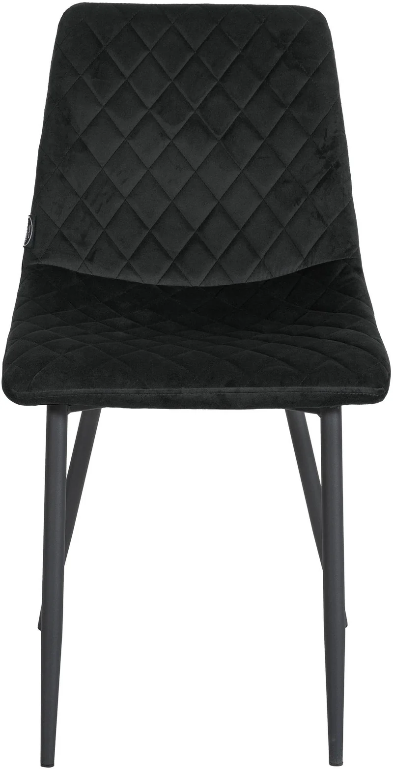 Chaise de salle à manger x1 coutures décoratives en losange assise en velours noir et pieds métal noir 10_0001497