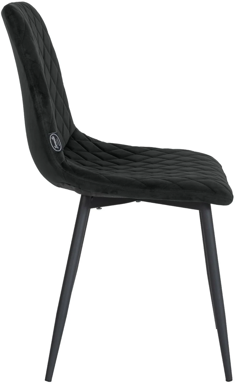 Chaise de salle à manger x1 coutures décoratives en losange assise en velours noir et pieds métal noir 10_0001497