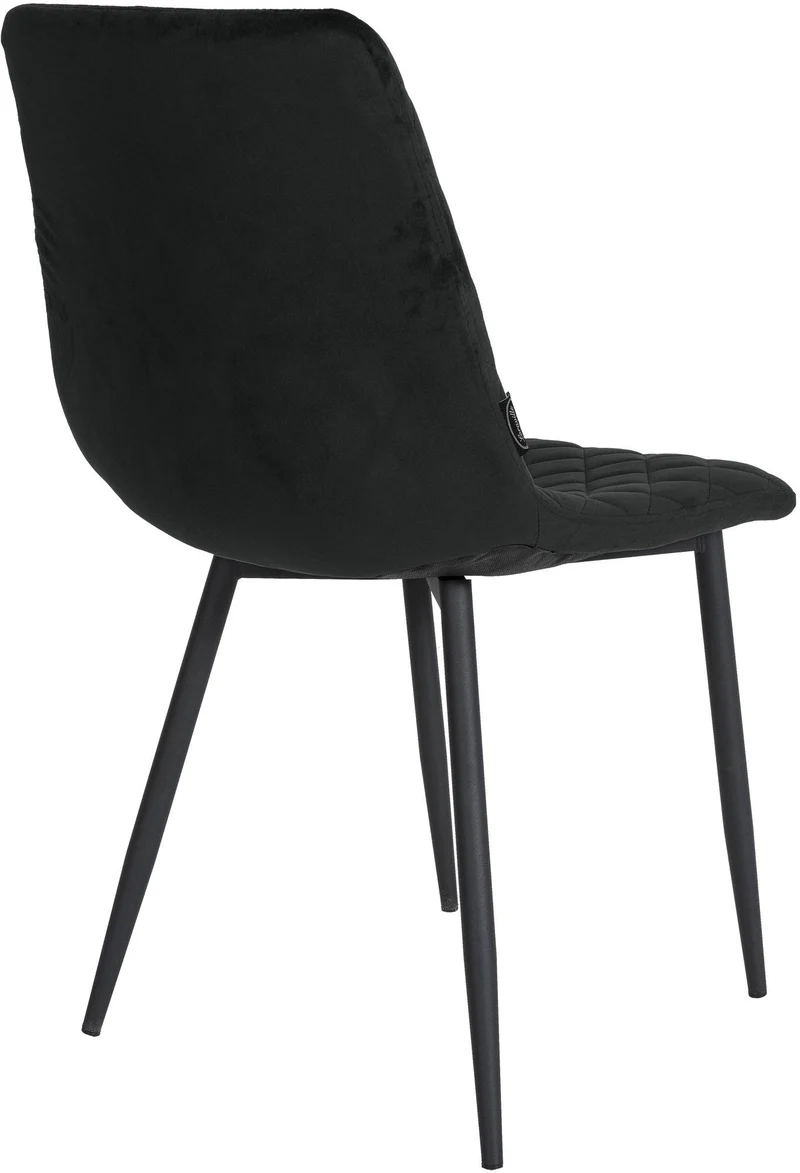 Chaise de salle à manger x1 coutures décoratives en losange assise en velours noir et pieds métal noir 10_0001497