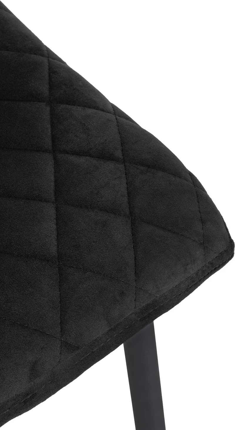 Chaise de salle à manger x1 coutures décoratives en losange assise en velours noir et pieds métal noir 10_0001497