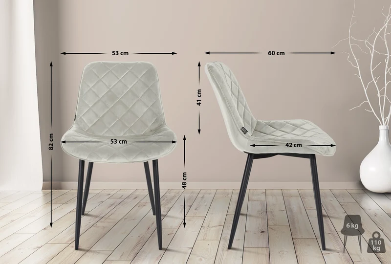 Chaise de salle à manger cuisine x1 assise en velours crème et pieds en métal noir 10_0001488