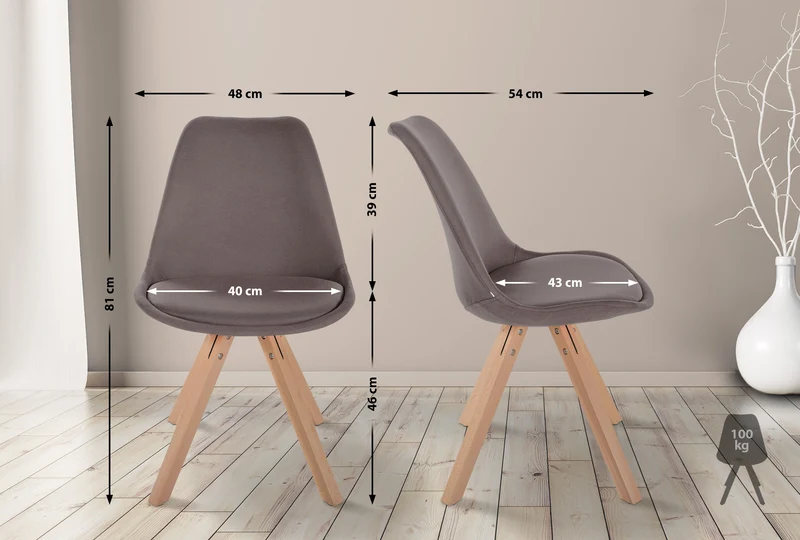 Chaise de salle à manger x1 style scandinave en tissu taupe pieds en bois clair 10_0001486