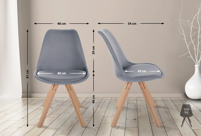 Chaise de salle à manger x1 style scandinave en tissu gris clair pieds en bois clair 10_0001485