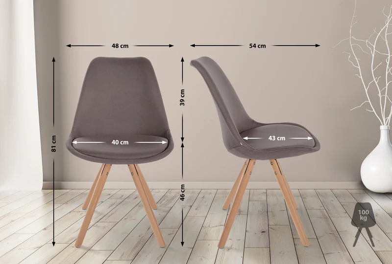 Chaise de salle à manger x1 style scandinave en tissu taupe pieds en bois clair 10_0001480