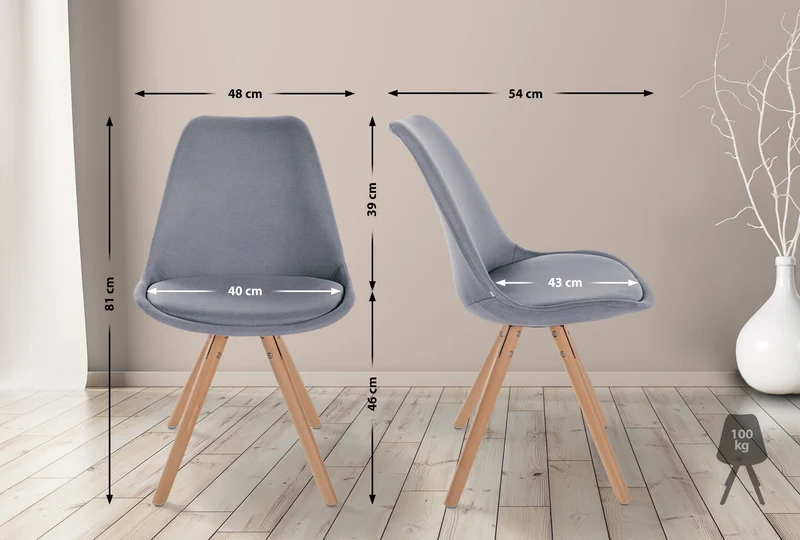 Chaise de salle à manger x1 style scandinave en tissu gris clair pieds en bois clair 10_0001479