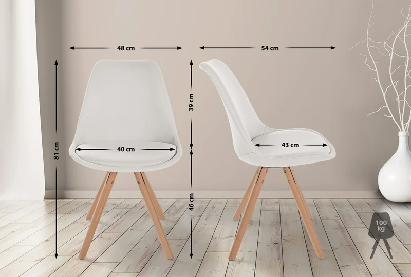 Chaise de salle à manger x1 style scandinave en tissu crème pieds en bois clair 10_0001476