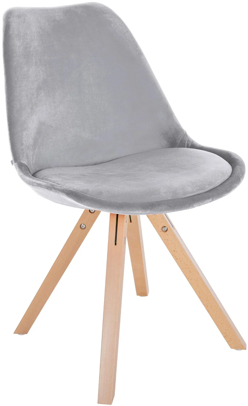 Chaise de salle à manger x1 style scandinave en velours gris clair pieds en bois clair 10_0001474