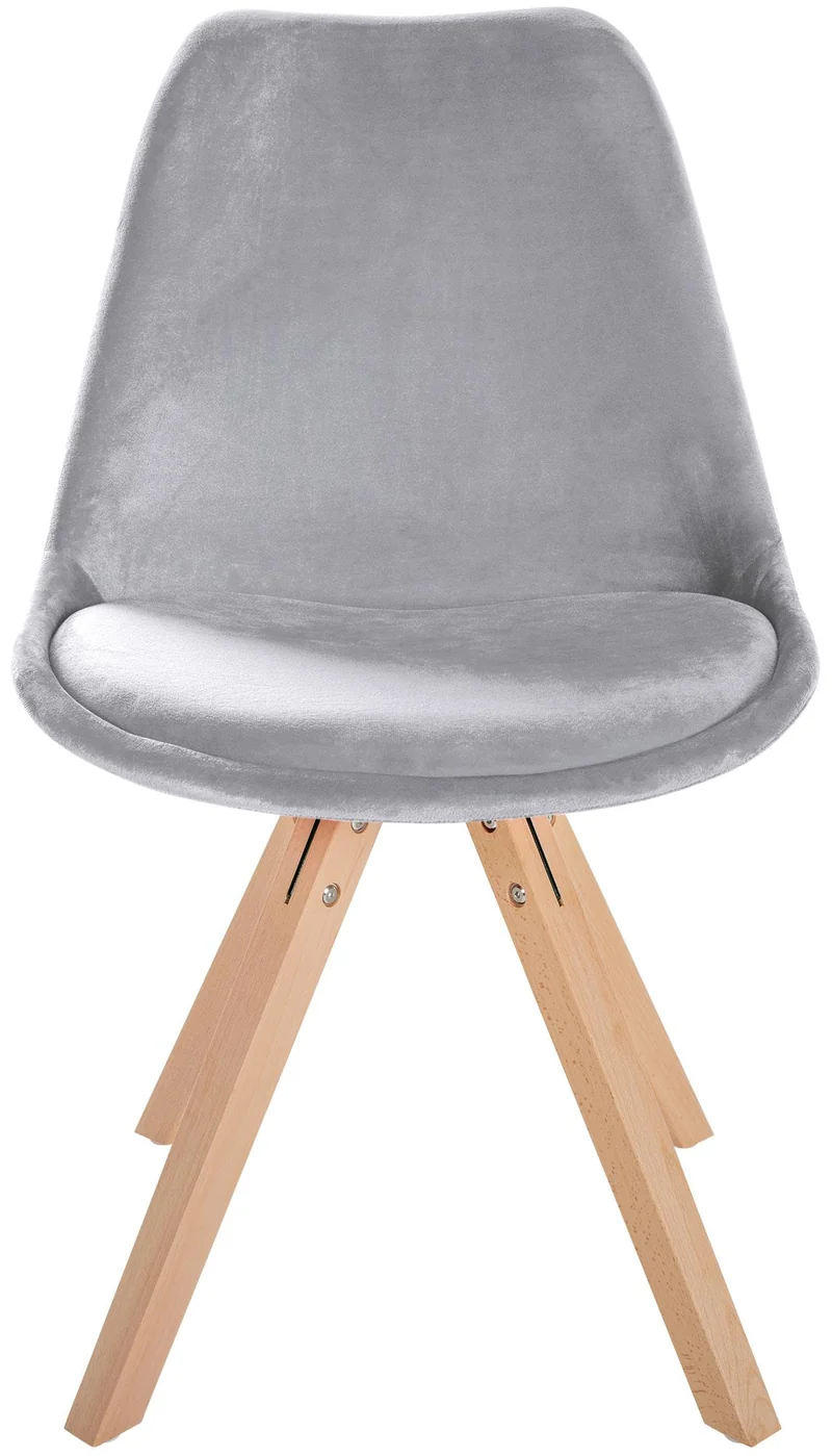 Chaise de salle à manger x1 style scandinave en velours gris clair pieds en bois clair 10_0001474