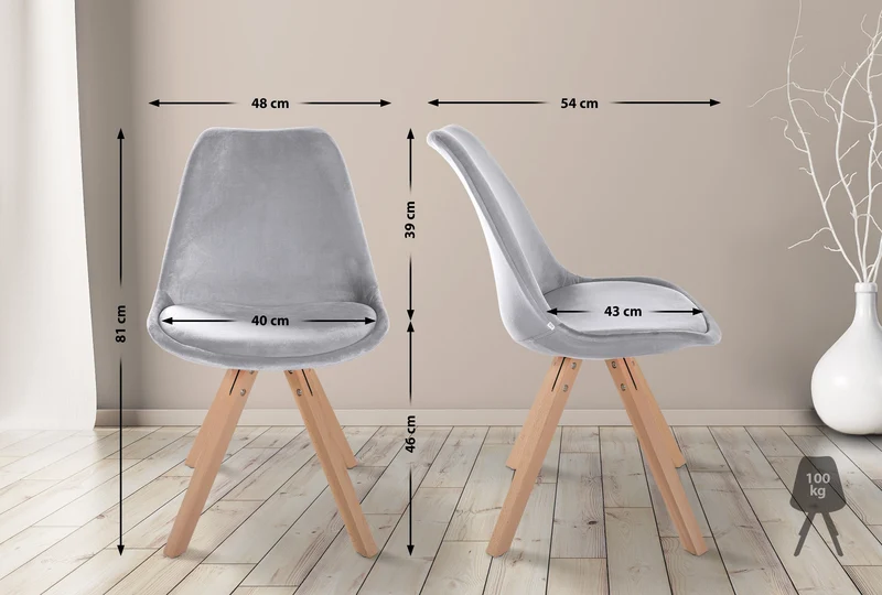 Chaise de salle à manger x1 style scandinave en velours gris clair pieds en bois clair 10_0001474