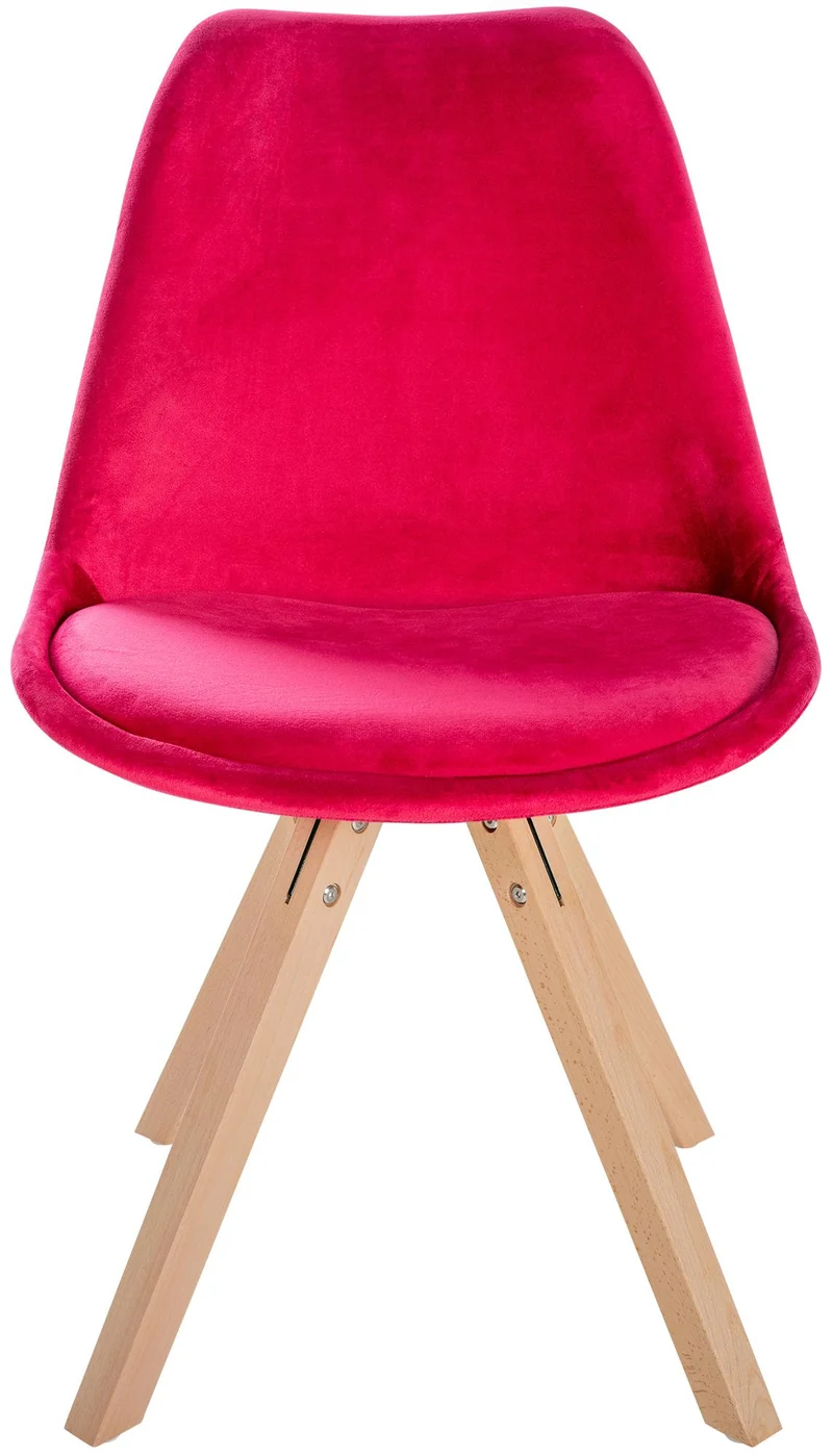 Chaise de salle à manger x1 style scandinave en velours rouge pieds en bois clair 10_0001472