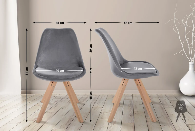 Chaise de salle à manger x1 style scandinave en velours gris pieds en bois clair 10_0001473