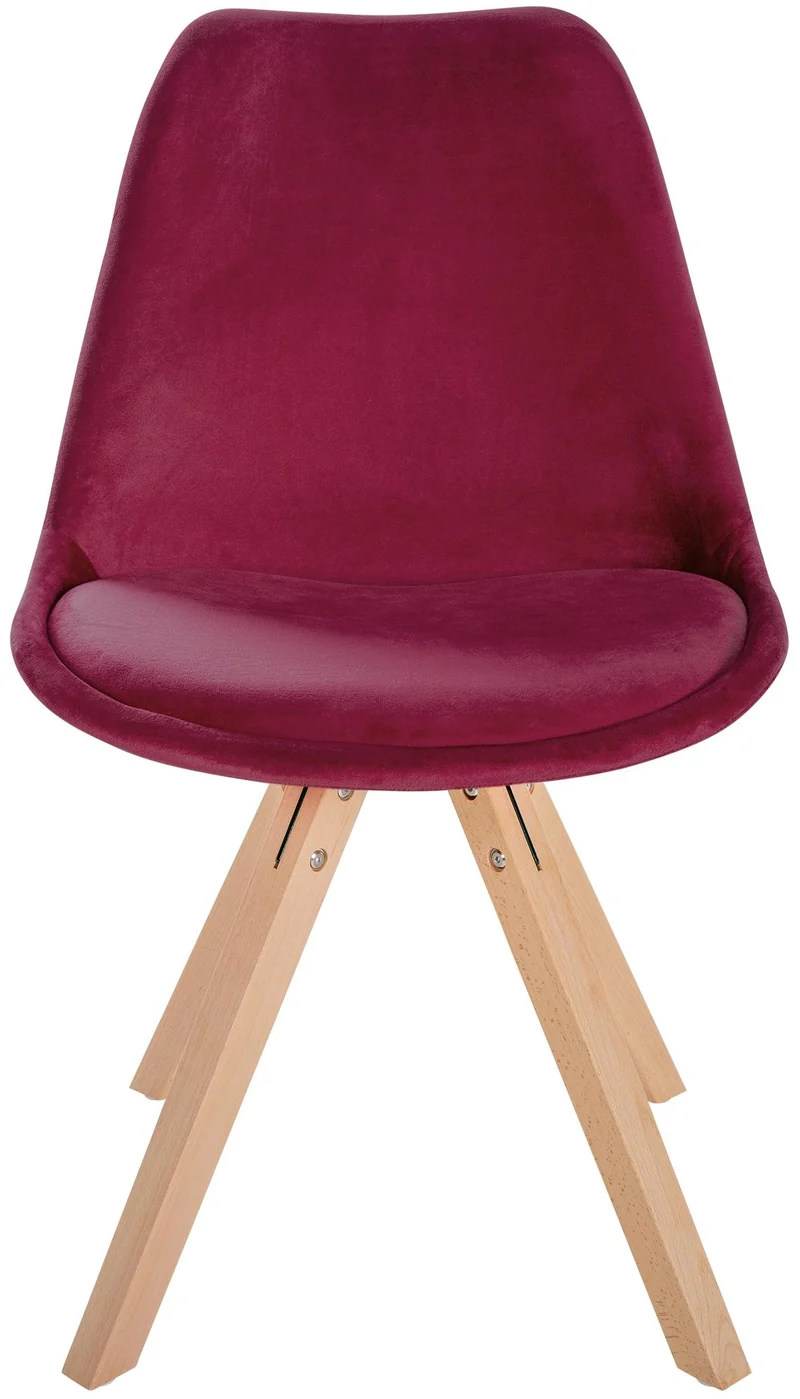 Chaise de salle à manger x1 style scandinave en velours bordeaux pieds en bois clair 10_0001471