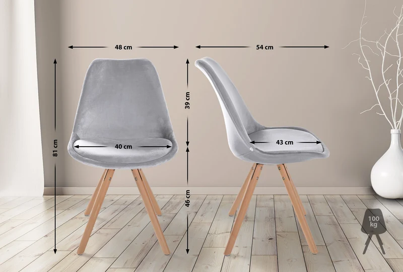 Chaise de salle à manger x1 style scandinave en velours gris clair pieds en bois clair 10_0001465