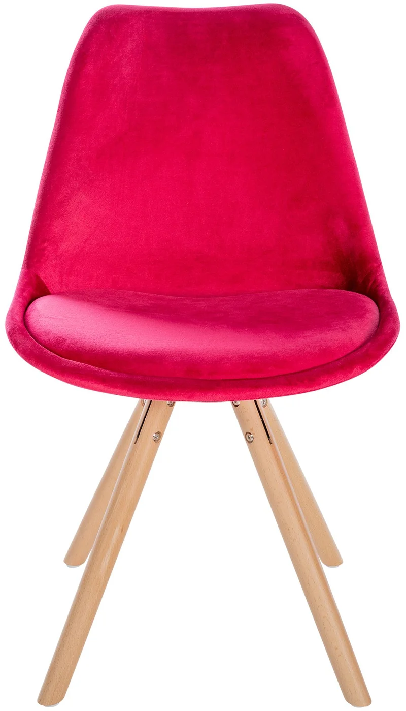 Chaise de salle à manger x1 style scandinave en velours rouge pieds en bois clair 10_0001463