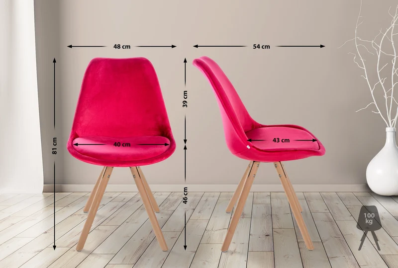 Chaise de salle à manger x1 style scandinave en velours rouge pieds en bois clair 10_0001463
