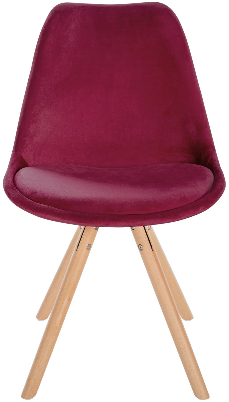 Chaise de salle à manger x1 style scandinave en velours bordeaux pieds en bois clair 10_0001462