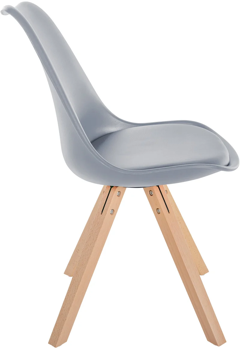 Chaise de salle à manger x1 style scandinave assise en plastique gris et pieds carrés en bois clair 10_0001453