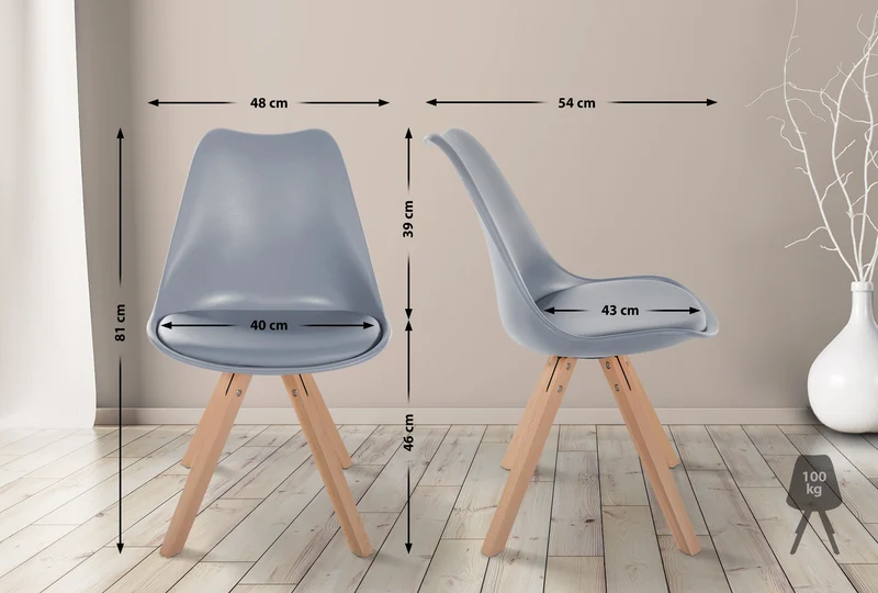 Chaise de salle à manger x1 style scandinave assise en plastique gris et pieds carrés en bois clair 10_0001453