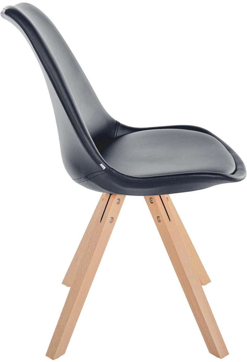 Chaise de salle à manger x1 style scandinave assise en PVC noir et pieds carrés en bois clair 10_0001441