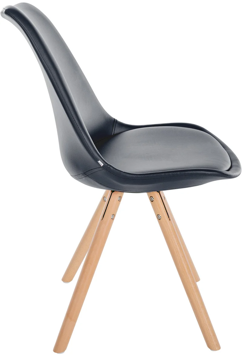 Chaise de salle à manger x1 style scandinave assise en PVC noir et pieds ronds en bois clair 10_0001434