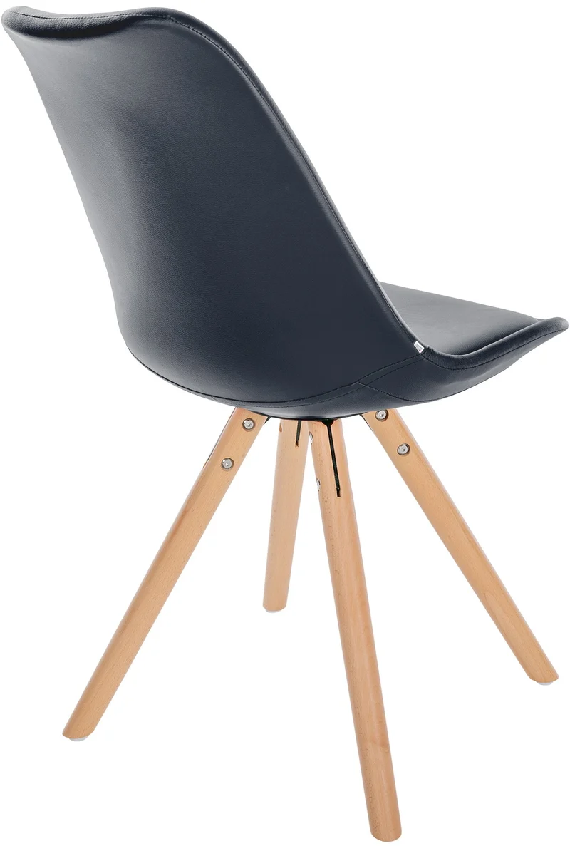 Chaise de salle à manger x1 style scandinave assise en PVC noir et pieds ronds en bois clair 10_0001434