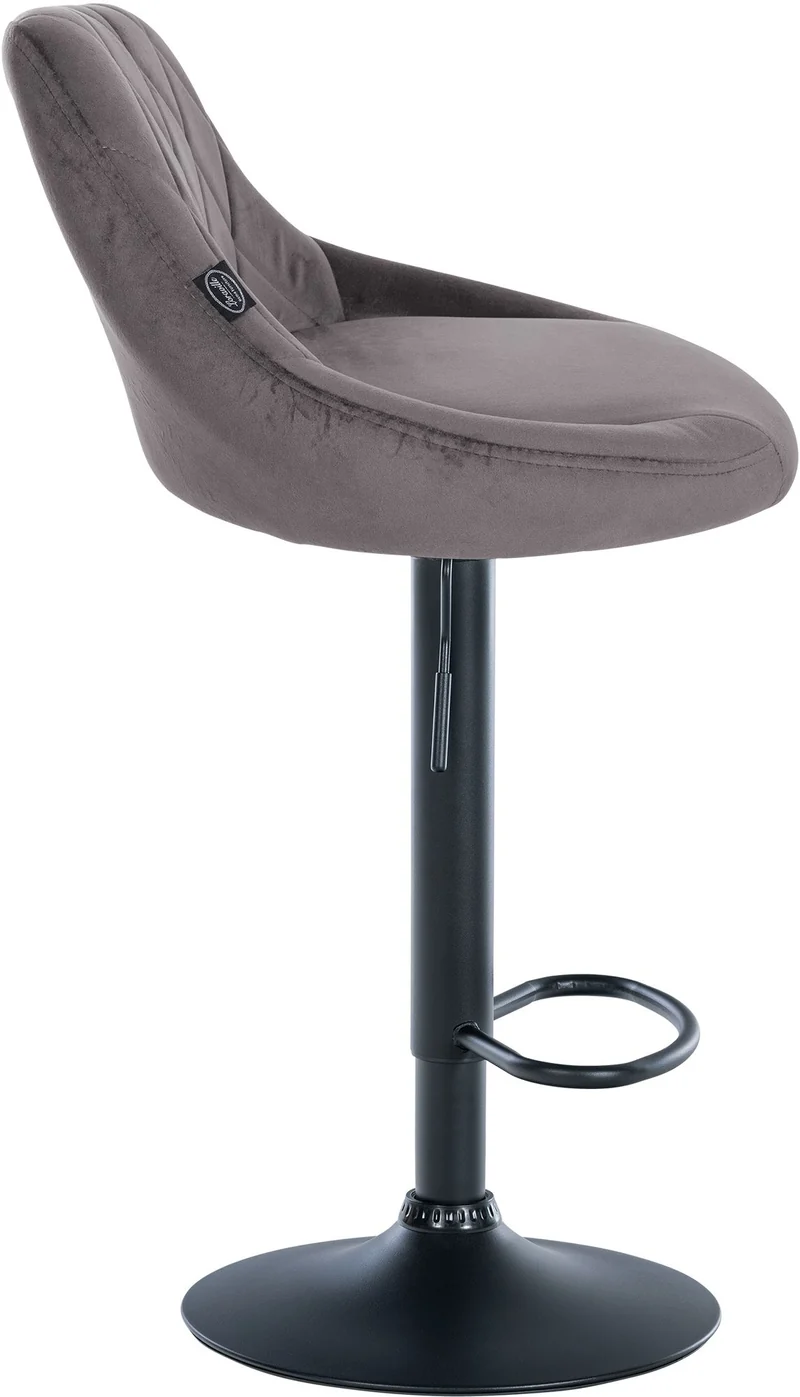 Set de 2 tabourets de bar coutures décoratives losanges assise en velours gris et cadre en métal noir TDB10779