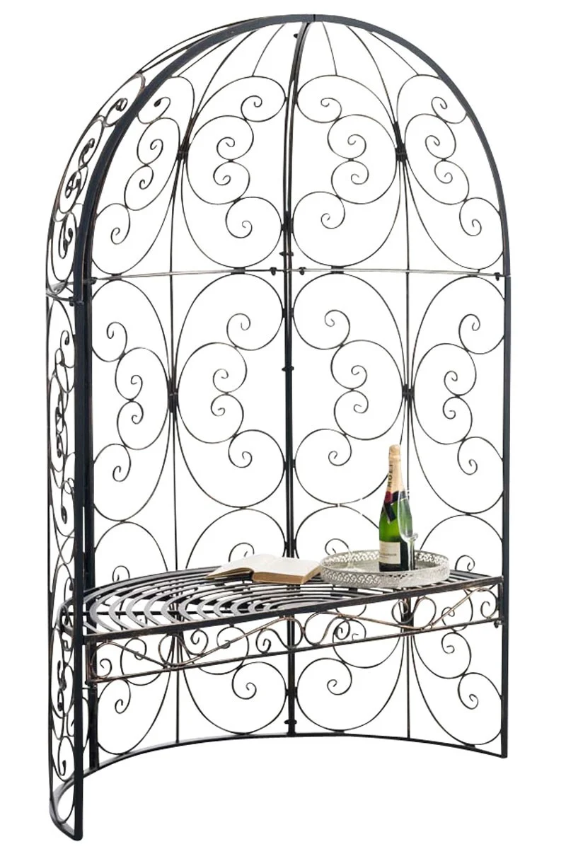 Banc de jardin avec arche à rosiers en métal bronze vieilli style vintage MDJ10184