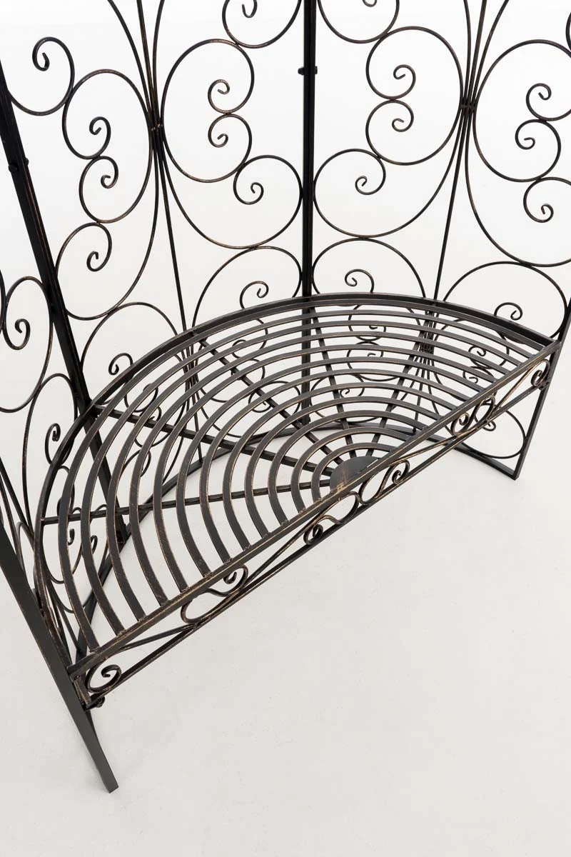 Banc de jardin avec arche à rosiers en métal bronze vieilli style vintage MDJ10184