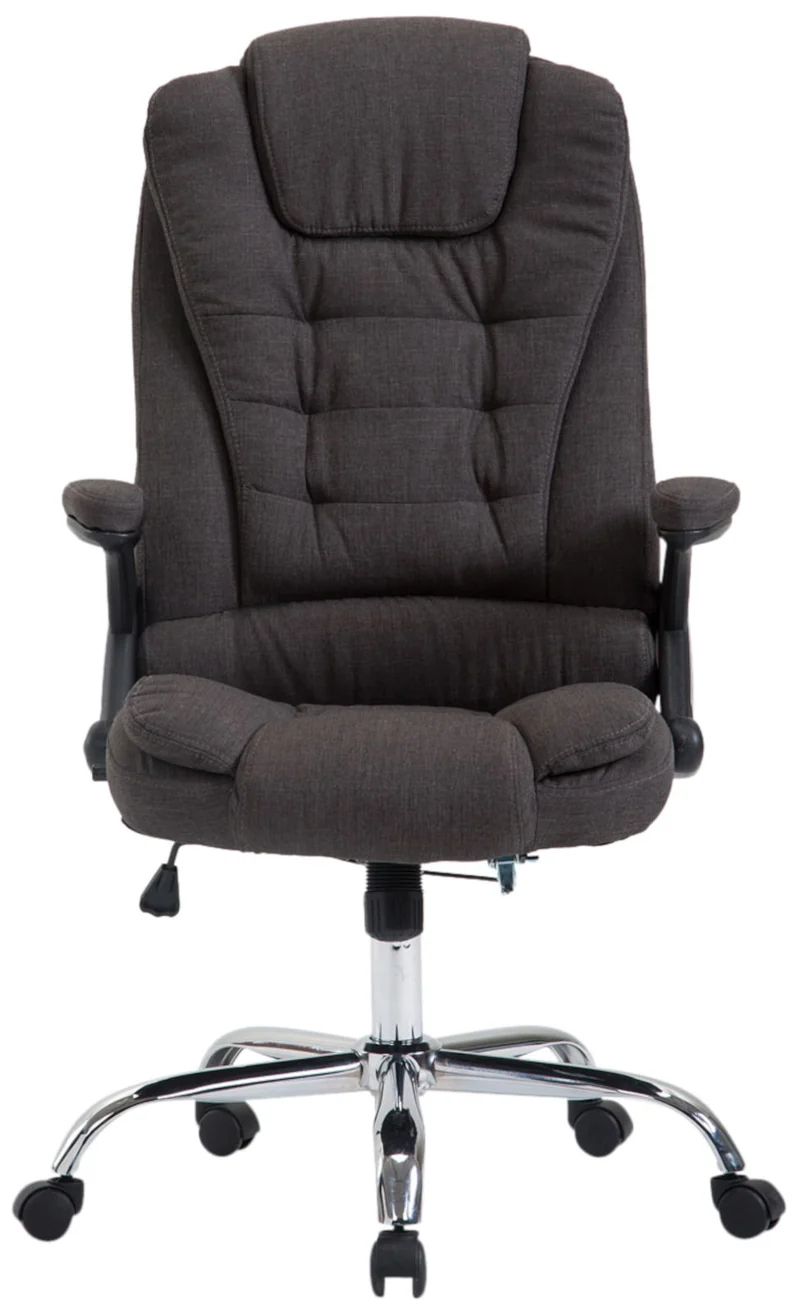Fauteuil de bureau XXL sur roulettes confortablement rembourrés avec accoudoirs en tissu gris foncé et métal chromé 10_0002664