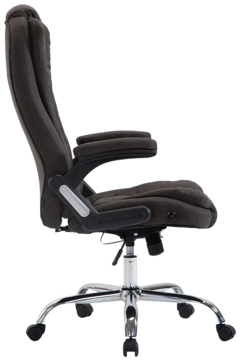 Fauteuil de bureau XXL sur roulettes confortablement rembourrés avec accoudoirs en tissu gris foncé et métal chromé 10_0002664