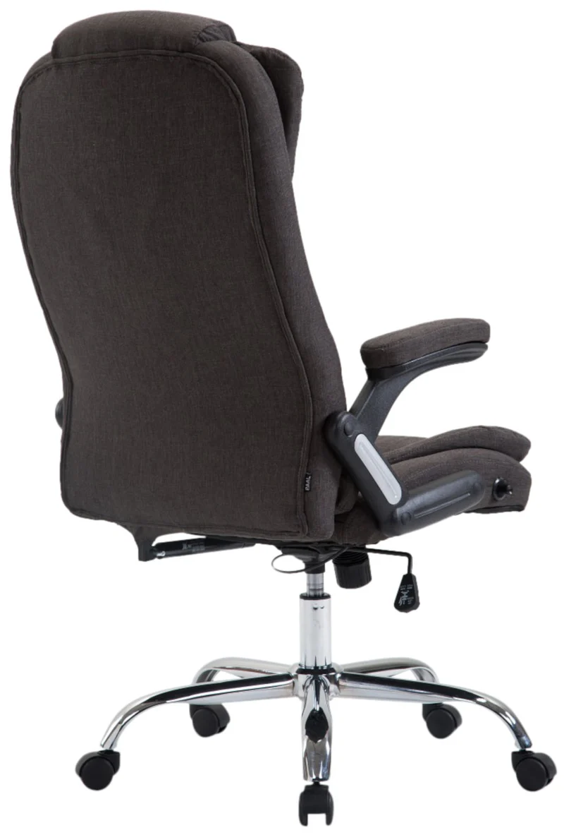 Fauteuil de bureau XXL sur roulettes confortablement rembourrés avec accoudoirs en tissu gris foncé et métal chromé 10_0002664