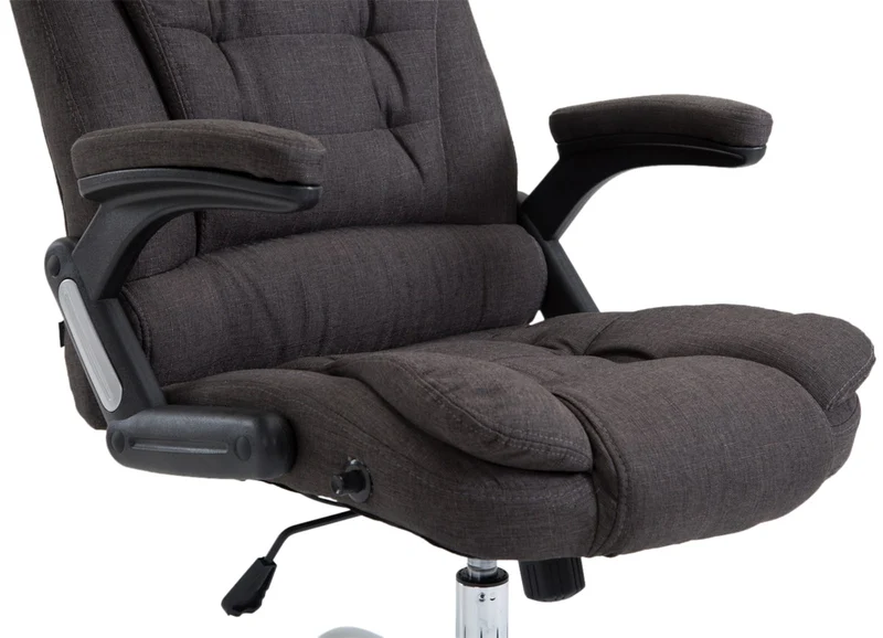 Fauteuil de bureau XXL sur roulettes confortablement rembourrés avec accoudoirs en tissu gris foncé et métal chromé 10_0002664