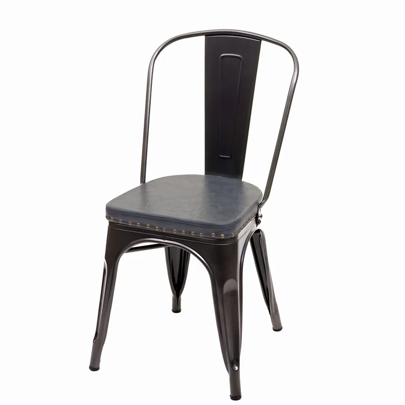 4x chaises de salle à manger cuisine design industriel en métal noir assise synthétique gris 04_0000597