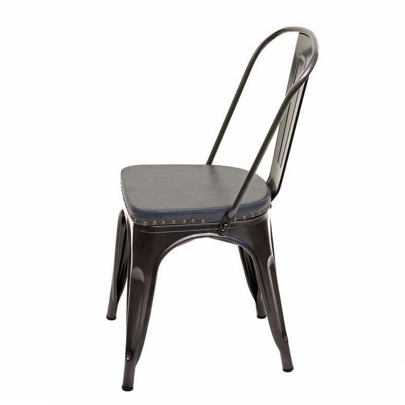 4x chaises de salle à manger cuisine design industriel en métal noir assise synthétique gris 04_0000597